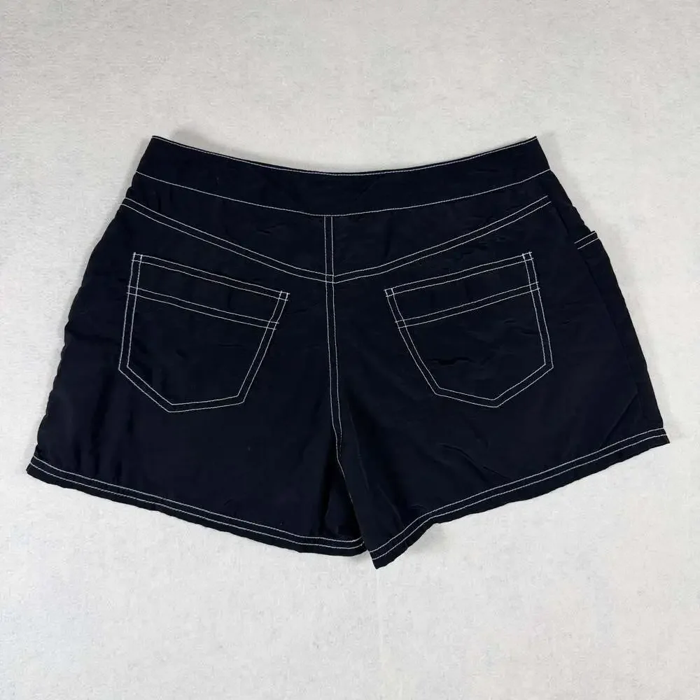 Y2k Mossimo Shorts Womens Size Medium Black Nylon Contrast Stitch Booty Shorts